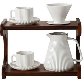 Pour Over Coffee Maker Set, 22OZ Ceramic Pour Over Coffee Dripper with Acacia Wood Stand and 5OZ Cups and Saucers Set of 2, Size 02 in Saudi Arabia