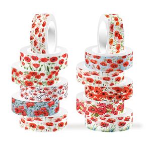 Adirasenotek 12 Rolls Red Poppy Washi Tape Set,Floral Washi Tape Decorative Paper Stickers Decorative Tapes for DIY Art Crafts Wrapping Decor Junk Journal Scrapbooking Gifts Stickers in Kuwait