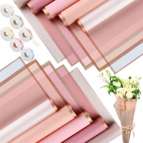 Outus 106 Pcs Valentines Pink Flower Wrapping Paper with Ribbon Waterproof Floral Wrapping Paper Frosted Packaging for Valentine's Day Wedding Birthday Anniversary Decoration in Saudi Arabia