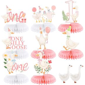 18 Pcs One Silly Goose Birthday Decorations,Silly Goose Birthday Honeycomb Centerpieces Pink Ballerina Birthday Centerpieces Table Decor for 1st Birthday Party Favor Supplie in Saudi Arabia