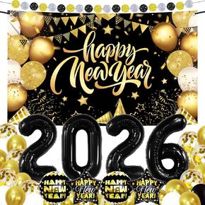 KatchOn, New Years Eve Party Supplies 2024 Set - Big, Pack of 41 | Black and Gold Happy New Year Banner, 2024 Balloon Numbers, New Year Foil Balloons | NYE Decorations 2024, New Years Decorations 2024 in Kuwait