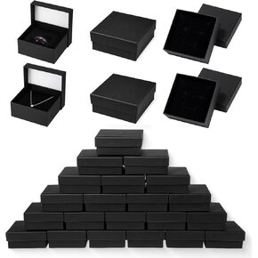 Yuanan 30 قطعة صندوق هدايا مجوهرات صغير، صناديق المجوهرات السائبة القطن مليئة قلادة صناديق القرط صندوق من الورق المقوى لتخزين القلائد والأساور والخواتم في عيد الأم وعيد الحب-أسود in Kuwait