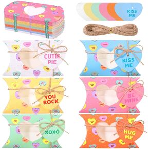 Sanixin 60 Pcs Valentine's Day Treat Boxes Valentines Conversation Pillow Boxes with Heart PVC Window and Cards Goodie Candy Container for Cookie Chocolate Sweets Wedding Birthday Party Supplies in Saudi Arabia