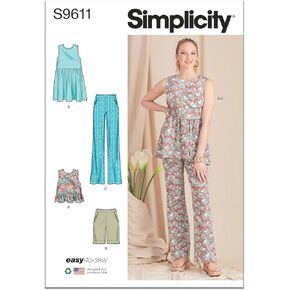 سترة صوفية من Simplicity SS9611D5 Misses'، وقميص قصير، وسروال طويل الساق، وسروال برمودا، حزمة نمط الخياطة، رمز التصميم S9611، الأحجام 4-6-8-10-12 in Kuwait