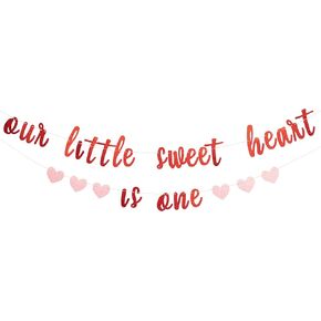 Our Little Sweet Heart Is One Glitter Banner - Valentine's Day Theme First Birthday Party Banner,Our Little Sweet Heart Is One Birthday Decoration (sweet heart banner) in Saudi Arabia