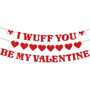 عيد الحب راية إكليل، مجموعة من 3 زينة عيد الحب اللامعة أكاليل القلب الأحمر، زينة عيد الحب للكلاب للمنزل في الهواء الطلق ديكور الذكرى السنوية لعيد الحب in Kuwait