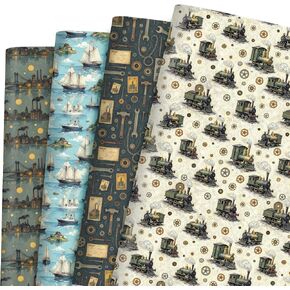 Pineraap 12 Sheets Retro Industrial Wrapping Paper, 20×28 In - Vintage Steam Engine Gift Wrap Paper for Men, Retro Classic Gears Ships Tools Pattern Industry Wrapping Papers for Birthday, DIY Crafts in Saudi Arabia
