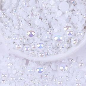 1800PCS Flatback Pearls & Rhinestones, Mixed Size Half Pearl Rhinestone, Shining Resin Decorations for Crafts Bottles Tumblers Clothes Dress Shoes Face Painting Making Nail Art Making Embellishments in Kuwait