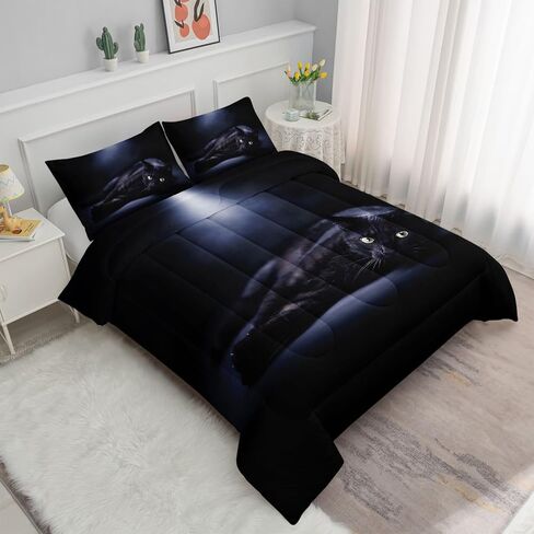 Cat Bedding Comforter Set Black in Dark 3D Digital Printed Pattern Quilt with 1 and 2 Pillowcases for Adult Kids Bedroom All Season(Black Twin), Twin 68x86inches in Saudi Arabia