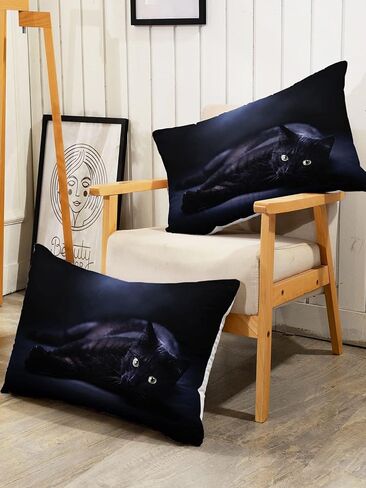 Cat Bedding Comforter Set Black in Dark 3D Digital Printed Pattern Quilt with 1 and 2 Pillowcases for Adult Kids Bedroom All Season(Black Twin), Twin 68x86inches in Saudi Arabia