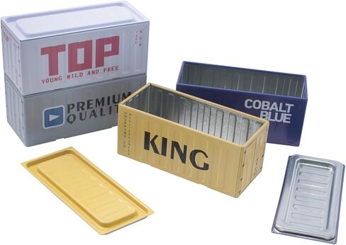 4 عبوات صندوق معدني صغير للحاويات، صندوق قصدير فارغ صغير مزخرف متعدد الألوان على الطراز الصناعي، حاويات شحن مصغرة للتخزين المنزلي، وتزيين الحفلات وتقديم الهدايا، 4.5 × 1.97 × 1.97 بوصة in Kuwait