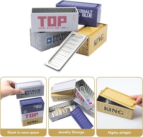 4 عبوات صندوق معدني صغير للحاويات، صندوق قصدير فارغ صغير مزخرف متعدد الألوان على الطراز الصناعي، حاويات شحن مصغرة للتخزين المنزلي، وتزيين الحفلات وتقديم الهدايا، 4.5 × 1.97 × 1.97 بوصة in Kuwait