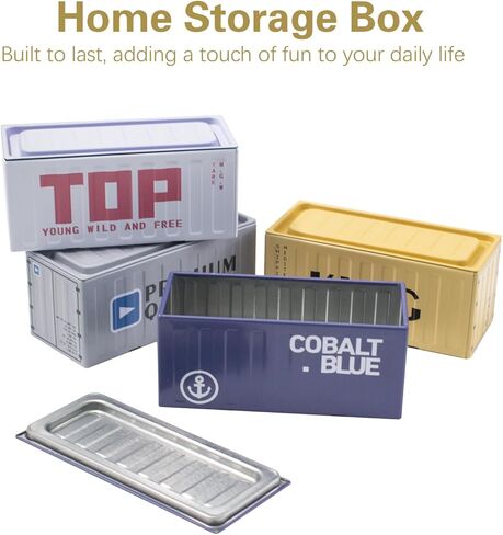 4 عبوات صندوق معدني صغير للحاويات، صندوق قصدير فارغ صغير مزخرف متعدد الألوان على الطراز الصناعي، حاويات شحن مصغرة للتخزين المنزلي، وتزيين الحفلات وتقديم الهدايا، 4.5 × 1.97 × 1.97 بوصة in Kuwait