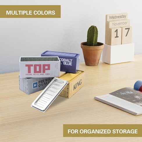 4 عبوات صندوق معدني صغير للحاويات، صندوق قصدير فارغ صغير مزخرف متعدد الألوان على الطراز الصناعي، حاويات شحن مصغرة للتخزين المنزلي، وتزيين الحفلات وتقديم الهدايا، 4.5 × 1.97 × 1.97 بوصة in Kuwait
