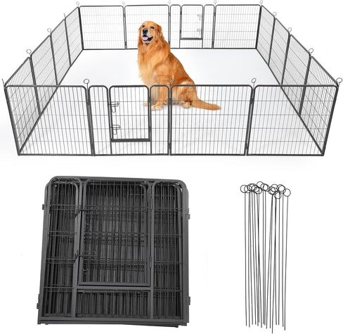 Outdoor Dog Playpen,Heavy Duty Metal Pet Exercise Pen,40 Inch, 16 Panels Metal Dog Fence with Gate, Pet Fence for Large/Small Dogs, Portable Dog Fence for RV Camping, Yard in Saudi Arabia
