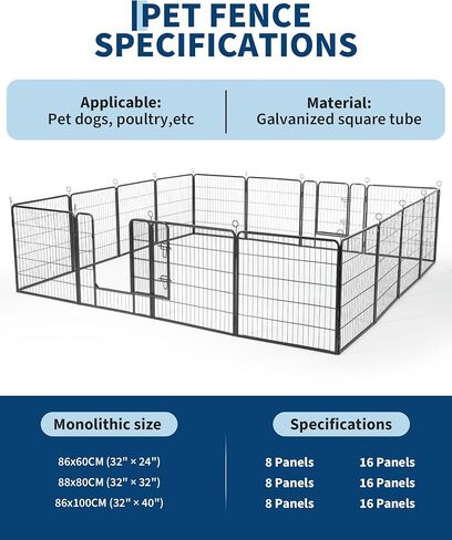 Outdoor Dog Playpen,Heavy Duty Metal Pet Exercise Pen,40 Inch, 16 Panels Metal Dog Fence with Gate, Pet Fence for Large/Small Dogs, Portable Dog Fence for RV Camping, Yard in Saudi Arabia