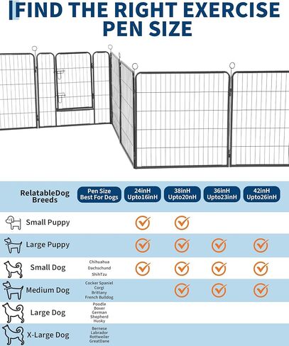 Outdoor Dog Playpen,Heavy Duty Metal Pet Exercise Pen,40 Inch, 16 Panels Metal Dog Fence with Gate, Pet Fence for Large/Small Dogs, Portable Dog Fence for RV Camping, Yard in Saudi Arabia