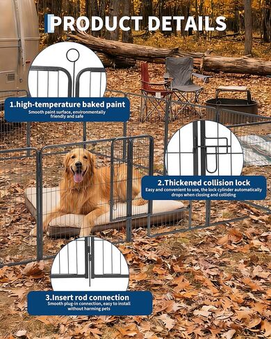 Outdoor Dog Playpen,Heavy Duty Metal Pet Exercise Pen,40 Inch, 16 Panels Metal Dog Fence with Gate, Pet Fence for Large/Small Dogs, Portable Dog Fence for RV Camping, Yard in Saudi Arabia