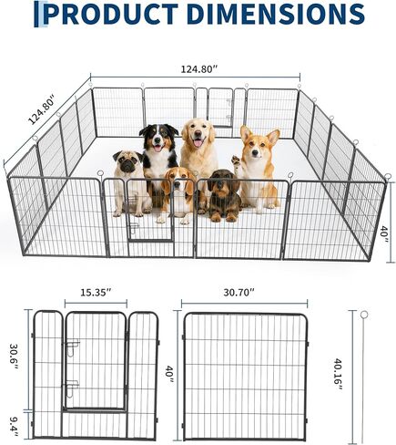 Outdoor Dog Playpen,Heavy Duty Metal Pet Exercise Pen,40 Inch, 16 Panels Metal Dog Fence with Gate, Pet Fence for Large/Small Dogs, Portable Dog Fence for RV Camping, Yard in Saudi Arabia