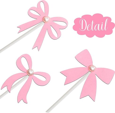 Bow Pearl Cupcake Toppers Pink Bow Birthday Party Decorations 24Pcs Coquette Bow Cupcake Picks Bowknot Bachelorette Cake Decoration for Girls Theme Wedding Engagement Bridal Shower Supplies in Saudi Arabia