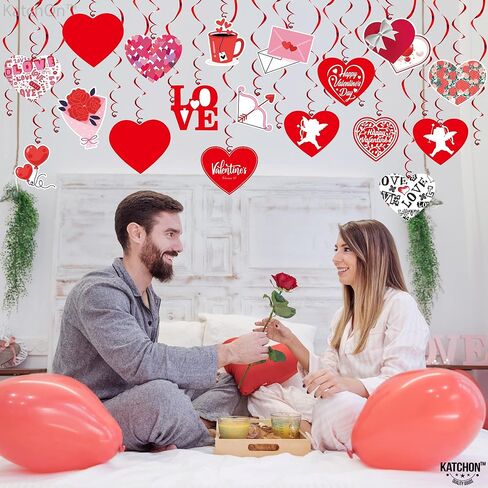 KatchOn, Valentines Hanging Swirls - Large, Pack of 30, No DIY | Valentines Day Hanging Decorations | Hanging Valentines Day Decorations | Hanging Hearts Decorations for Valentines Day Decor in Kuwait