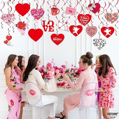 KatchOn, Valentines Hanging Swirls - Large, Pack of 30, No DIY | Valentines Day Hanging Decorations | Hanging Valentines Day Decorations | Hanging Hearts Decorations for Valentines Day Decor in Kuwait