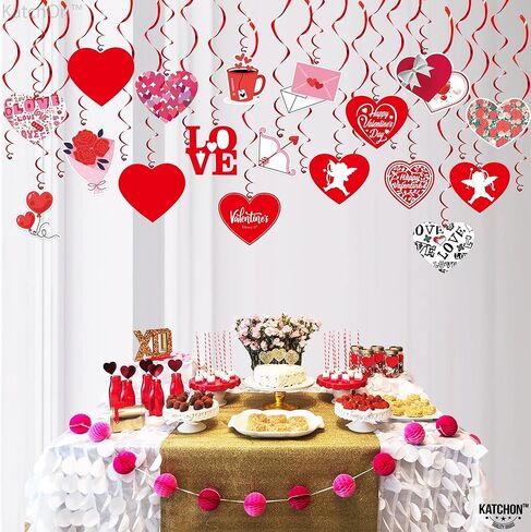 KatchOn, Valentines Hanging Swirls - Large, Pack of 30, No DIY | Valentines Day Hanging Decorations | Hanging Valentines Day Decorations | Hanging Hearts Decorations for Valentines Day Decor in Kuwait