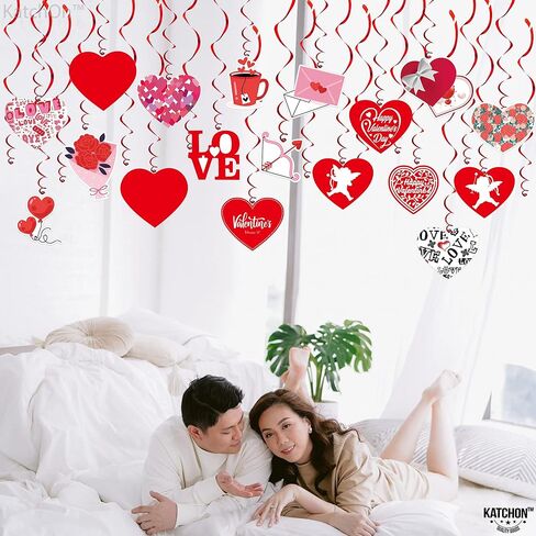 KatchOn, Valentines Hanging Swirls - Large, Pack of 30, No DIY | Valentines Day Hanging Decorations | Hanging Valentines Day Decorations | Hanging Hearts Decorations for Valentines Day Decor in Kuwait