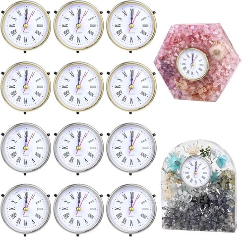 12 قطعة من ساعة كوارتز لقوالب الراتنج، قطع ساعة أرقام رومانية تعمل بالبطارية، ساعة طاولة ديكور فضية ذهبية لصب راتنجات الإيبوكسي، هدية يمكنك صنعها بنفسك in Kuwait