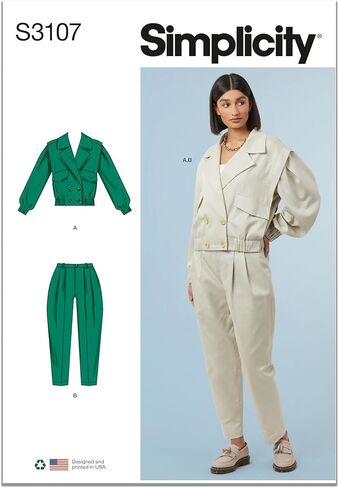 Simplicity SS3107Y5 سترة مزدوجة الصدر وسروال قصير من Misses، رمز التصميم S3107، المقاسات 18-20-22-24-26 in Kuwait