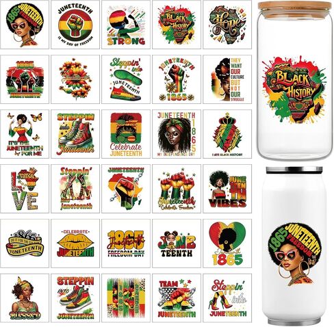 Black History UVDTF Cup Wraps - Joybileefun 30 Sheets Black History Month Rub on Transfers for Crafting UV DTF Cup Wraps for 16 OZ African American Cup Wrap Transfer Stickers for Glass Wood Crafts in Saudi Arabia