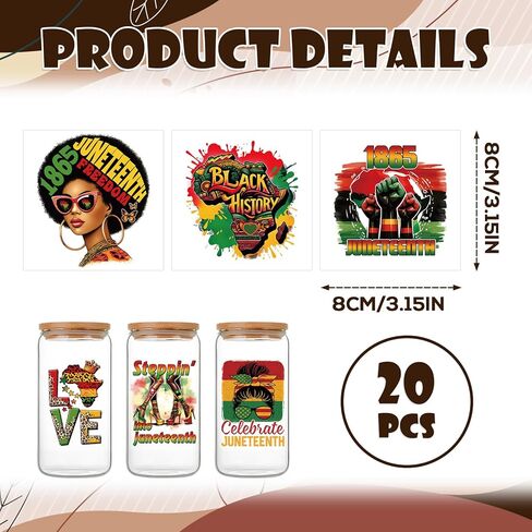 Black History UVDTF Cup Wraps - Joybileefun 30 Sheets Black History Month Rub on Transfers for Crafting UV DTF Cup Wraps for 16 OZ African American Cup Wrap Transfer Stickers for Glass Wood Crafts in Saudi Arabia