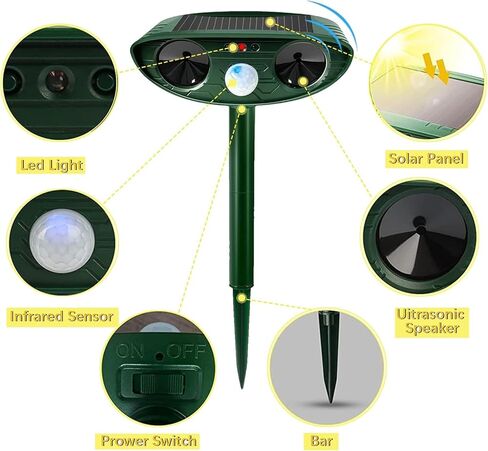 Ultrasonic Cat Deterrent,Solar Powered Deterrent with Motion Sensor and Flashing Lights Outdoor Solar Farm Garden Yard Device,Dogs,Cats,Birds in Kuwait