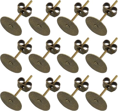 uxcell 100Pcs Earring Posts and Backs, 5mm/0.2inch Flat Pad Blank Earring Tray Studs with Butterfly Backs for Craft Jewelry DIY, Light Gold in Saudi Arabia