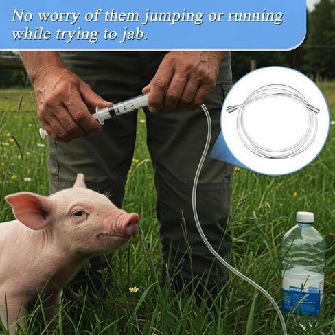 Vaccinator Flexible Tubing Vaccination Device for Pig Sheep, 39.3" Injection Needle Syringe Liquid Refilling, Drawing Oil Fluid, Feeding Cattle Pig Sheep Livestock Vaccination, Tubing Only in Saudi Arabia