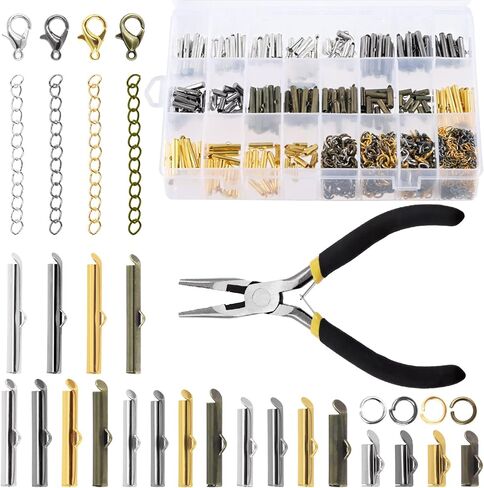 641Pcs 5 Sizes Slider On End Clasps Kit with Pliers/Lobster Claw Clasps/Twist Extender Chains/Open Jump Rings, Slide Tube End Bar for Jewelry Making (2/5" 3/5" 4/5" 1" 6/5") in Saudi Arabia