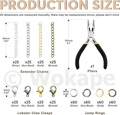 641Pcs 5 Sizes Slider On End Clasps Kit with Pliers/Lobster Claw Clasps/Twist Extender Chains/Open Jump Rings, Slide Tube End Bar for Jewelry Making (2/5" 3/5" 4/5" 1" 6/5") in Saudi Arabia