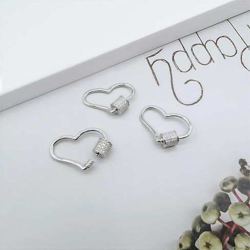 925 الفضة الاسترليني شكل قلب قفل حلقة تسلق مايكرو تمهيد مكعب زركونيا المسمار قفل حلقة تسلق سحر لقلادة سوار صنع المجوهرات in Kuwait