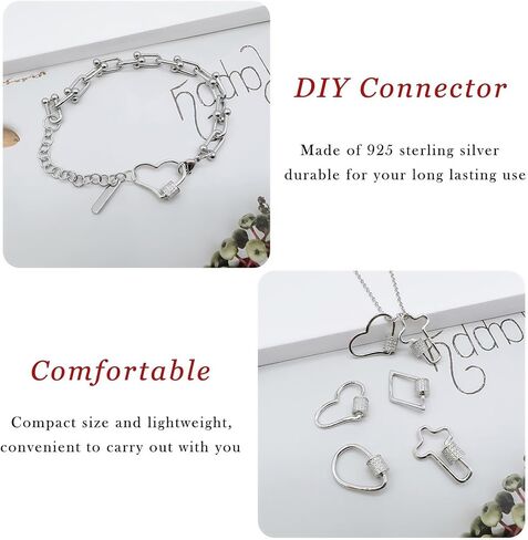 925 الفضة الاسترليني شكل قلب قفل حلقة تسلق مايكرو تمهيد مكعب زركونيا المسمار قفل حلقة تسلق سحر لقلادة سوار صنع المجوهرات in Kuwait
