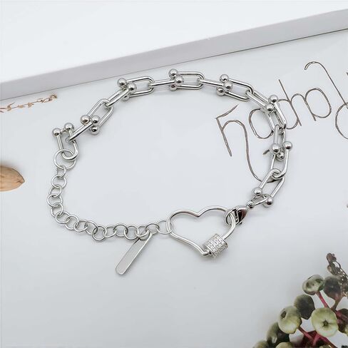 925 الفضة الاسترليني شكل قلب قفل حلقة تسلق مايكرو تمهيد مكعب زركونيا المسمار قفل حلقة تسلق سحر لقلادة سوار صنع المجوهرات in Kuwait