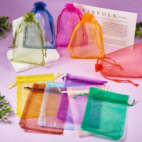 110Pcs Organza Bags Colorful Jewellery Storage Pouches Wedding Favour Party Mesh Drawstring Gift Wrapping Pouches for Candy Jewelry 15x10cm in Saudi Arabia