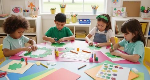 SHAPES ETC. 31 Pcs Green Assorted Shamrock Small Creative Cut-Outs 3in Construction Paper St. Patrick's Day Decorations Holiday Decor Kids' Irish School Craft Projects St. Patty's Day Parades USA Made in Saudi Arabia