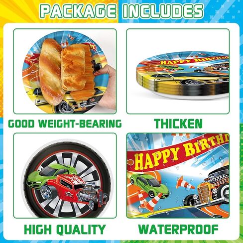98Pcs Race Car Birthday Party Supplies Hot Car Paper Plates and Napkins Rectangle Plastic Tablecloth Banner Racing Cars Disposable Tableware Set for Boys Kids Birthday Party Decorations Serves 24 in Saudi Arabia