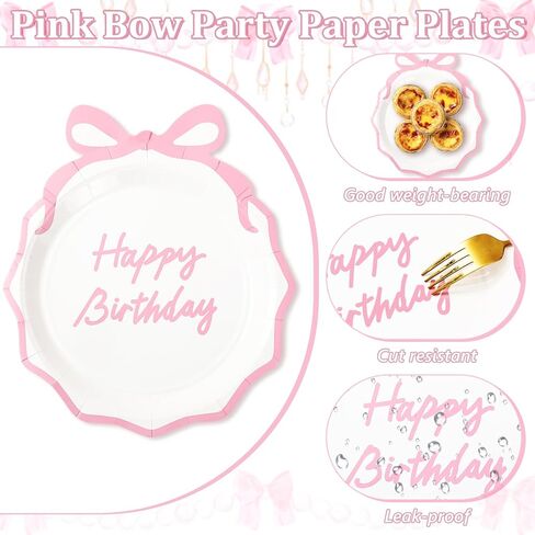 50Pcs Pink Bow Birthday Party Supplies Pink Bow Paper Plates Coquette Cute Disposable Plate 9" Bowknot Shaped Dessert Plate for Bachelorette Bridal Engagement Baby Shower Birthday Party Decor in Saudi Arabia