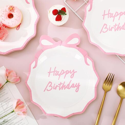 50Pcs Pink Bow Birthday Party Supplies Pink Bow Paper Plates Coquette Cute Disposable Plate 9" Bowknot Shaped Dessert Plate for Bachelorette Bridal Engagement Baby Shower Birthday Party Decor in Saudi Arabia