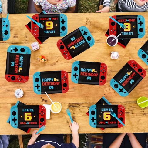 96 قطعة من ألعاب الفيديو لديكورات عيد الميلاد السادس من المستوى 6 لوحات ومناديل لحفلات أعياد الميلاد تصل إلى مستوى أدوات مائدة للاستعمال مرة واحدة لألعاب أعياد الميلاد للأولاد بعمر 6 سنوات in Kuwait