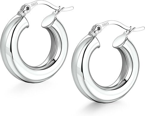 BOUTIQUELOVIN 14K مطلية بالذهب هوب أقراط للنساء هيبوالرجينيك سميكة مكتنزة هوب أقراط خفيفة الوزن تصميم أنبوب in Saudi Arabia