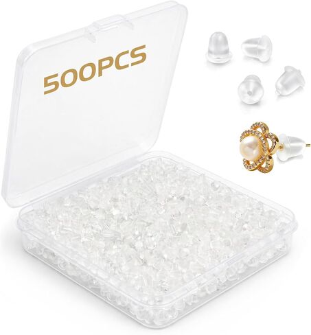 Silicone Earring Backs 1000 Pcs Small Earring Backings Soft Clear Earrings Stoppers Replacements Rubber Earring Back with Storage Box Hypoallergenic Earring Backs for Adults Women in Kuwait
