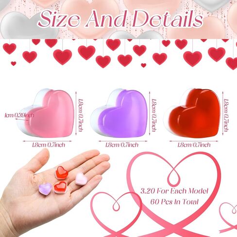 Gemscream 60 Pieces Valentine's Day Decor Mini Heart DIY Crafts Red Pink Heart Shaped Plastic Gems for Valentine's Day Vase Filler for DIY Garden Accessories Christmas Decor Phone Case Making in Saudi Arabia
