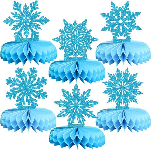 Ephlyn 12 قطعة من قطع مركزية على شكل قرص العسل على شكل قرص الثلج من Frozen Winter Wonderland ديكورات حفلات عيد الميلاد وعطلات الشتاء وأعياد الميلاد وحفلات استقبال المولود باللون الأزرق in Kuwait